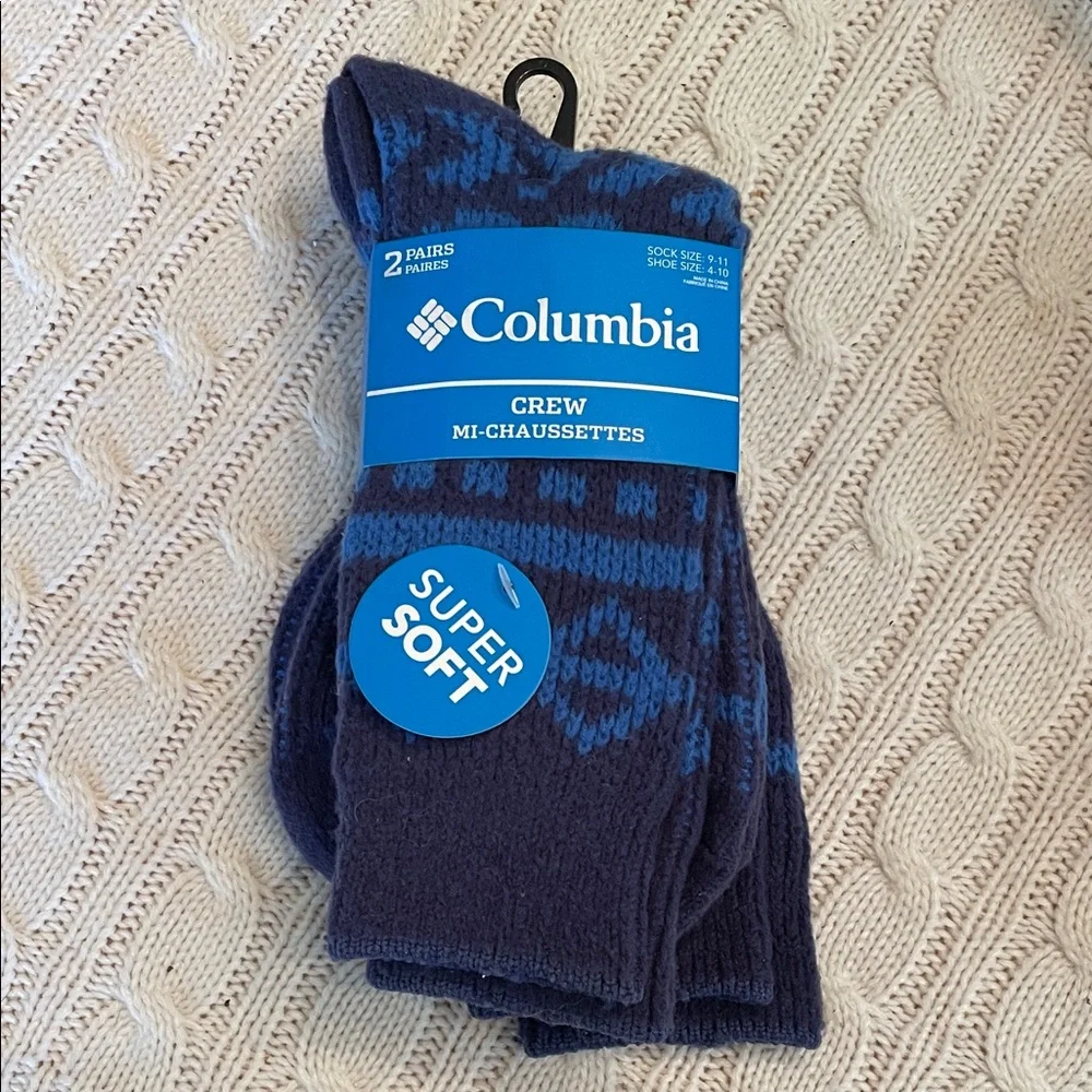 NWT blue Women’s Columbia 9-11 sock size Super soft Crew Mi-Chaussettes 2 prs